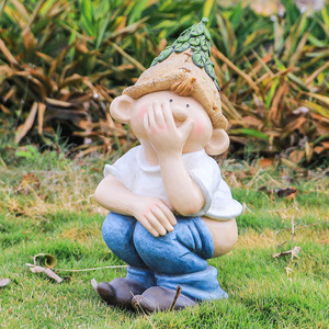 크리 에이 티브 홈 야외 정원 정원 풍경 조각 정원 장식 만화 귀여운 아이 쪼그리고 수지 P7756463