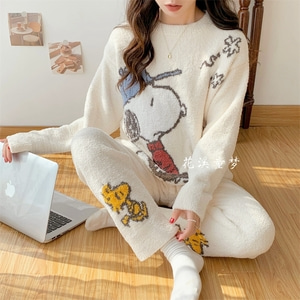 일본의 부드러운 만화 스누피 겨울 두꺼운 따뜻한 모피 잠옷-긴팔 바지 홈 서비스 슈트 P9634290